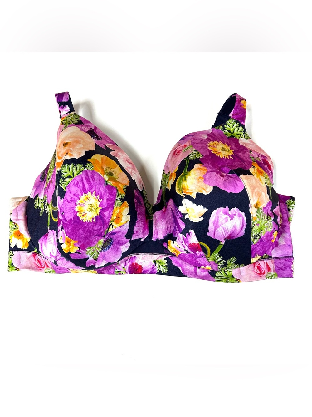 Cacique 42F 42DDD Lightly Lined Full Coverage Bra Floral Purple Pink Green #3153